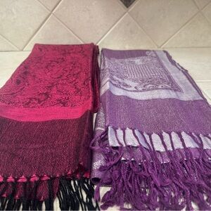 2 Beautiful Colorful Scarves With Fringe (NWOT) PURPLE & MAJENTA